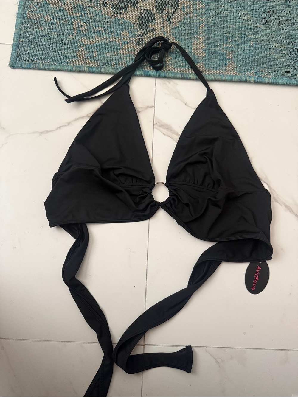 Black Halter Ring-Front CropTop